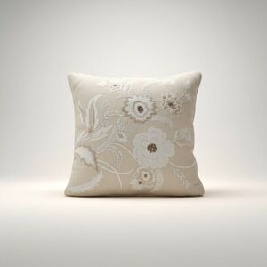 Pier 1 Imports Floral Embroidered Beaded Throw Pillow Cover Ivory Square